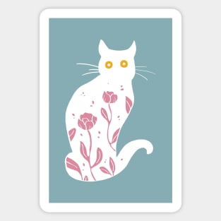 White kitty with pink flowers Sticker